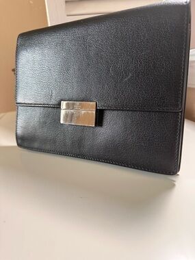 Vintage Gucci Black Leather Two-Way Clutch with Silver Hardware